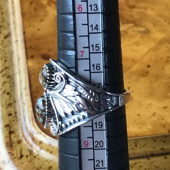 Genuine Turquoise Sterling Silver Eagle Ring Size 8 - Picture 4 of 10